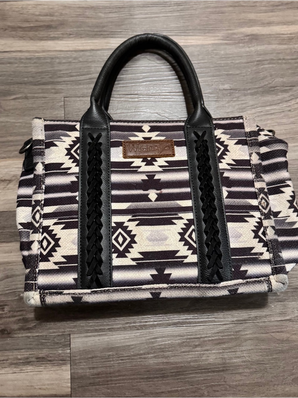 Wrangler Black and Cream Aztec Tote with Braided Trim